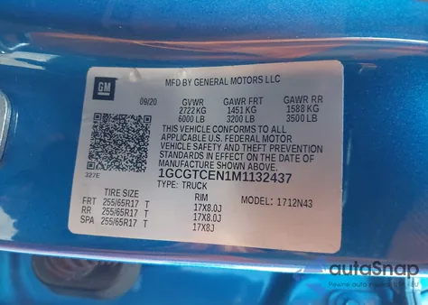2021 Chevrolet Colorado 4Wd Short Box Lt из США, поврежденный, VIN 1GCGTCEN1M1132437